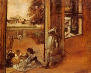 Children on a Doorstep by Edgar Degas Oil Painting