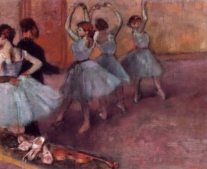 Dancers in Light Blue also known as Rehearsing in the Dance Studio Oil painting by Edgar Degas