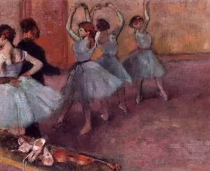 Dancers in Light Blue also known as Rehearsing in the Dance Studio painting by Edgar Degas