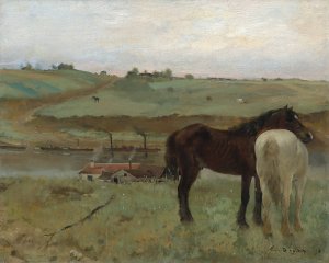 Horses in a Meadow by Edgar Degas Oil Painting