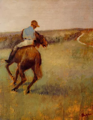 Jockey in Blue on a Chestnut Horse by Edgar Degas - Oil Painting Reproduction