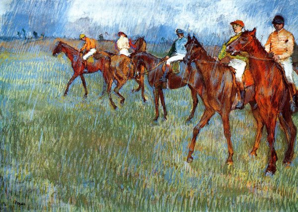 Main Product Photo of Jockeys in the Rain Painting by Edgar Degas