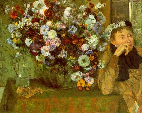 Madame Valpincon with Chrysanthemums by Edgar Degas - Hand-Painted Oil Painting Reproduction