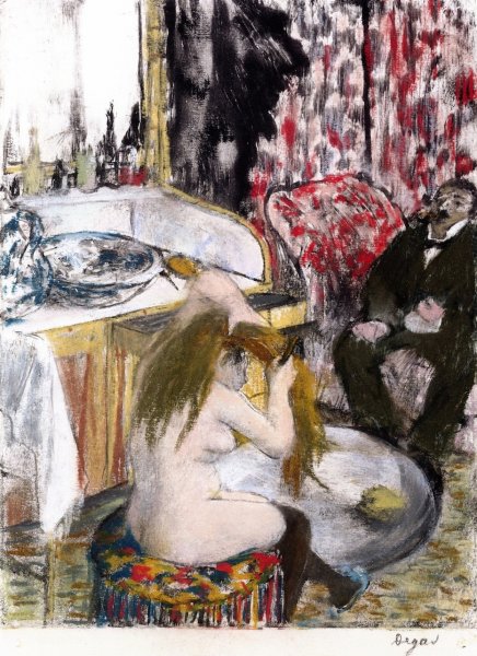 Nude Woman Fixing Her Hair by Edgar Degas - Hand-Painted Oil Painting Reproduction