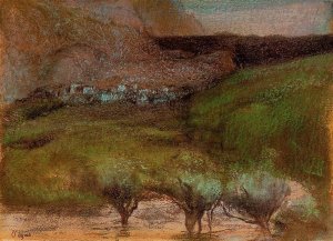 Olive Trees Against a Mountainous Background