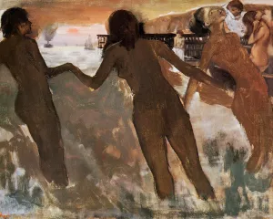 Peasant Girls Bathing in the Sea at Dusk by Edgar Degas - Oil Painting Reproduction