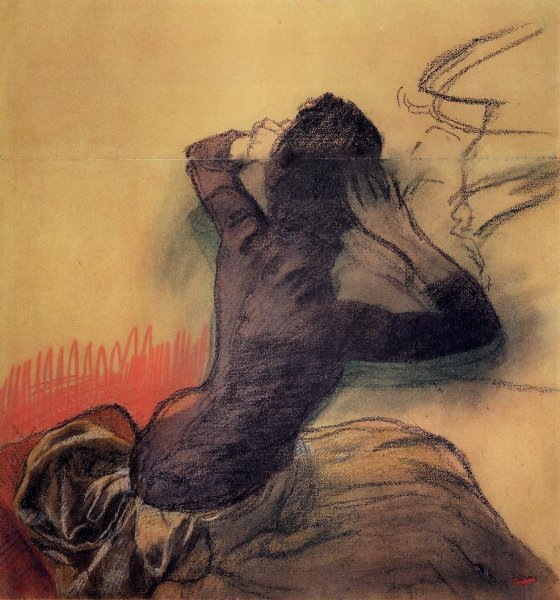 Seated Woman Adjusting Her Hair by Edgar Degas - Hand-Painted Oil Painting Reproduction