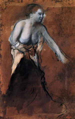 Standing Female Figure with Bared Torso by Edgar Degas - Oil Painting Reproduction