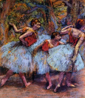 Three Dancers, Blue Skirts, Red Blouses by Edgar Degas - Oil Painting Reproduction