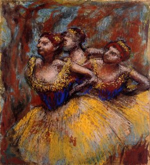Three Dancers: Yellow Skirts, Blue Blouses 2 by Edgar Degas Oil Painting