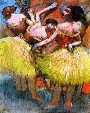 Three Dancers, Yellow Skirts, Red Blouses by Edgar Degas Oil Painting