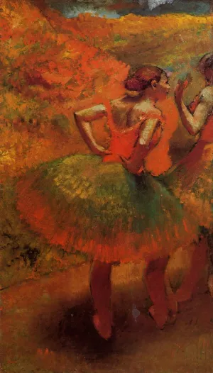 Two Dancers in Green Skirts, Landscape Scenery by Edgar Degas - Oil Painting Reproduction