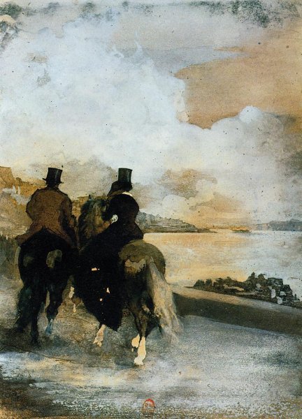 Two Riders by a Lake by Edgar Degas - Hand-Painted Oil Painting Reproduction