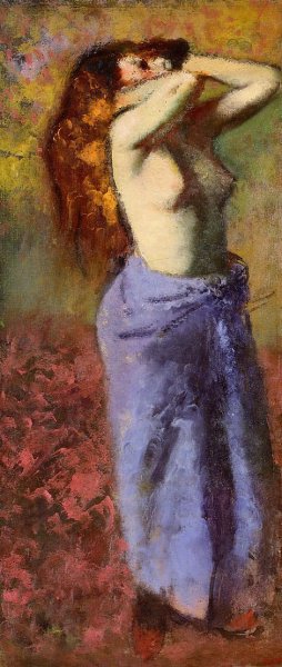 Woman in a Blue Dressing Gown, Torso Exposed by Edgar Degas Oil Painting