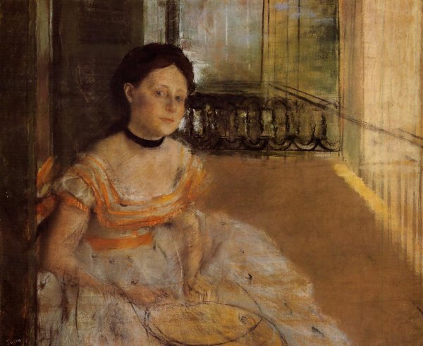 Main Product Photo of Woman Seated on a Balcony Painting by Edgar Degas