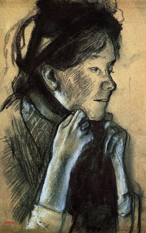 Woman Tying the Ribbons of Her Hat by Edgar Degas Oil Painting