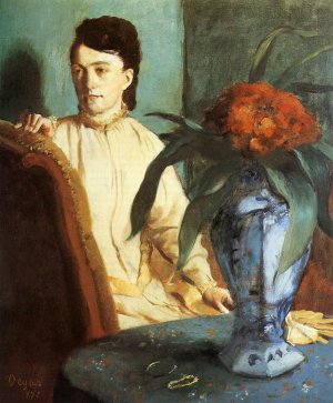 Woman with a Vase of Flowers also known as Estelle Musson De Gas by Edgar Degas Oil Painting