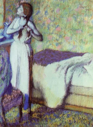 Young Girl Braiding Her Hair by Edgar Degas - Oil Painting Reproduction