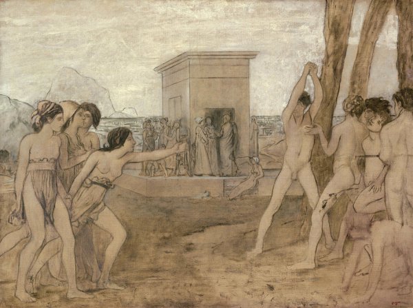 Young Spartan Girls Challenging Boys  by Edgar Degas - Hand-Painted Oil Painting Reproduction