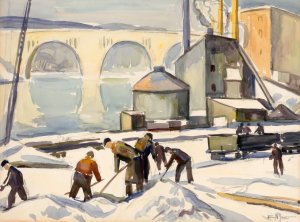 C.W.A. Worker at Key Bridge by Edgar Nye Oil Painting