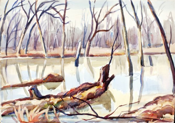Rock Creek, Winter  by Edgar Nye - Hand-Painted Oil Painting Reproduction