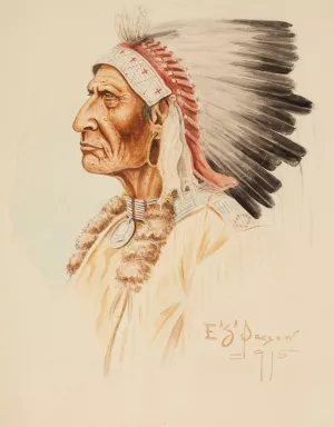 Indian Portrait by Edgar Samuel Paxson Oil Painting
