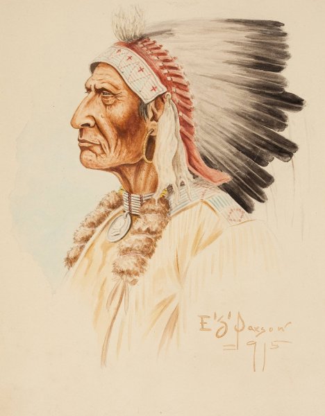 Indian Portrait  by Edgar Samuel Paxson - Hand-Painted Oil Painting Reproduction