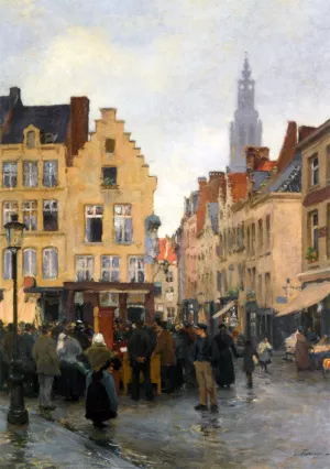 A Busy Market In Antwerp painting by Edgard Farasyn