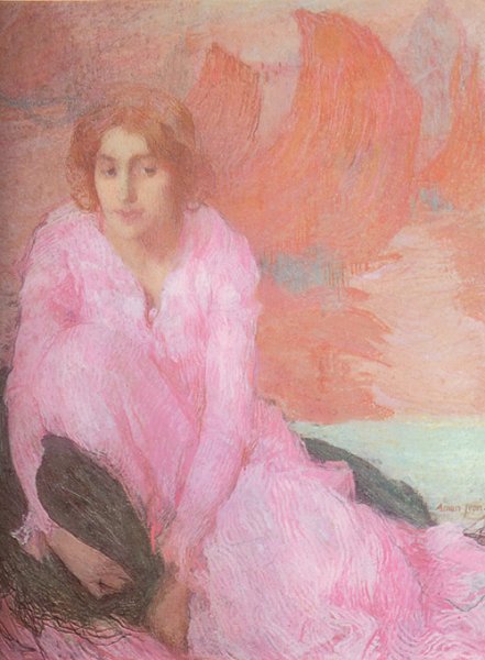 Main Product Photo of Dame en Rose Painting by Edmond Francois Aman-Jean