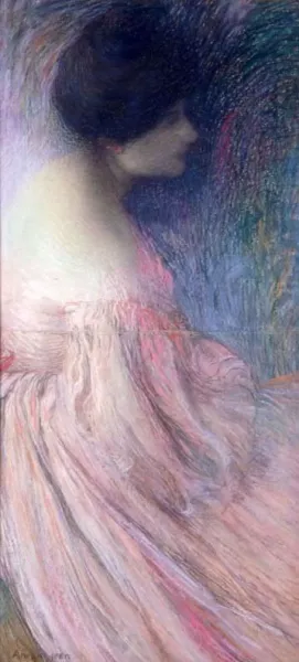 Femme en Robe Rose by Edmond Francois Aman-Jean - Oil Painting Reproduction