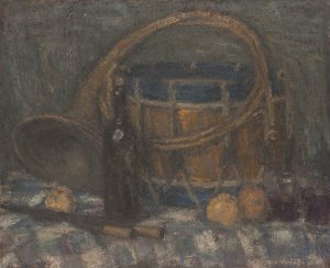 Nature morte au cor et au tambour by Edmond Francois Aman-Jean Oil Painting