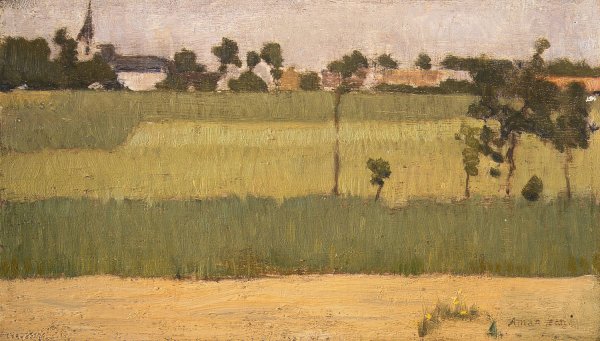 Main Product Photo of The Outskirts of a Village  Painting by Edmond Francois Aman-Jean