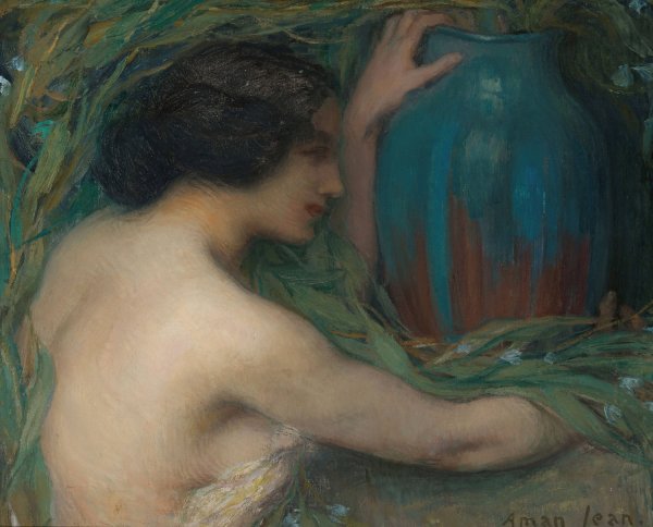Main Product Photo of Woman With Eucalyptus  Painting by Edmond Francois Aman-Jean