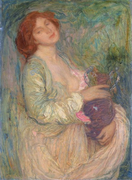 Woman with Vase by Edmond Francois Aman-Jean - Hand-Painted Oil Painting Reproduction