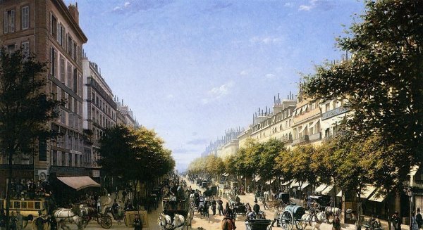 The Boulevad des Italiens, Paris by Edmond-Georges Grandjean - Hand-Painted Oil Painting Reproduction