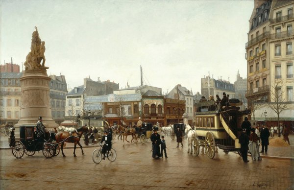 La place Clichy  by Edmond Grandjean - Hand-Painted Oil Painting Reproduction