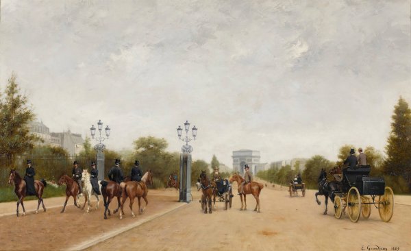 L'avenue du bois de Boulogne  by Edmond Grandjean - Hand-Painted Oil Painting Reproduction