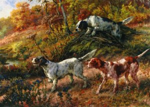 Three Setters on Point by Edmund Henry Osthaus Oil Painting