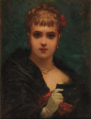 Jeune femme tenant un masque by Edmond Hebert Oil Painting