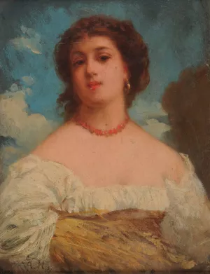 Jeune femme tenant une gerbe de ble by Edmond Hebert Oil Painting