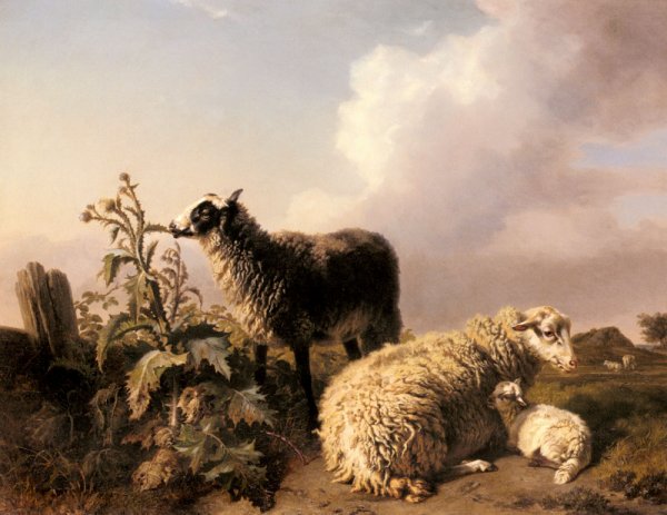 Les Moutons by Edmond Jean Baptiste Tschaggeny - Hand-Painted Oil Painting Reproduction