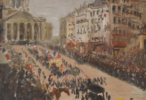 Les funerailles de Victor Hugo, le cortege rue Soufflot by Edmond Lachenal Oil Painting
