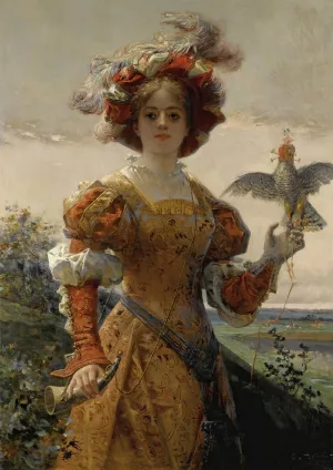 Dame Au Faucon by Edmond-Louis Dupain Oil Painting