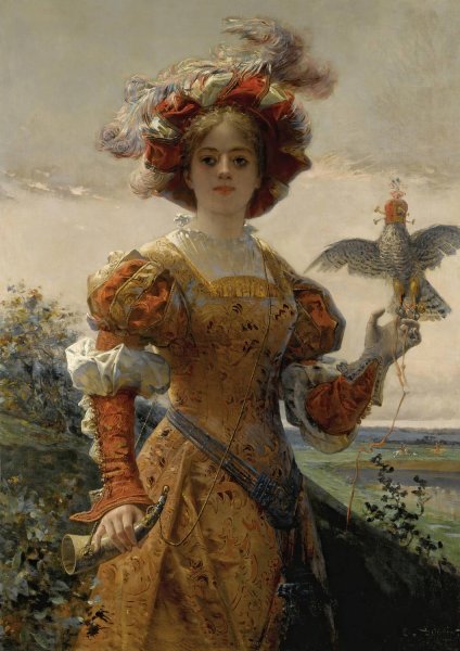 Dame Au Faucon by Edmond-Louis Dupain - Hand-Painted Oil Painting Reproduction