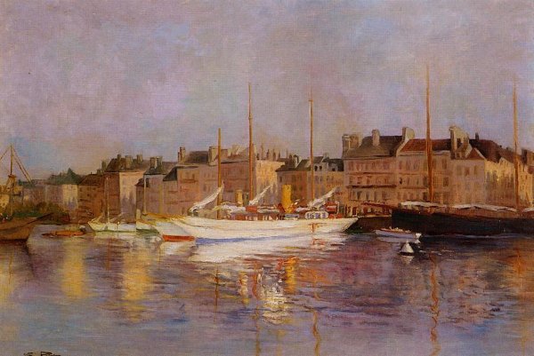 Boats in Port by Edmond Marie Petitjean - Hand-Painted Oil Painting Reproduction