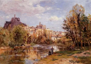 The Village of Puy en Valay by Edmond Marie Petitjean - Oil Painting Reproduction