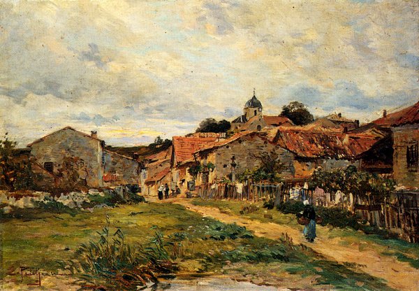 The Village Road by Edmond Marie Petitjean - Hand-Painted Oil Painting Reproduction