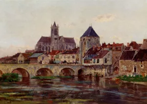 View of Moret-sur-Loing by Edmond Marie Petitjean Oil Painting