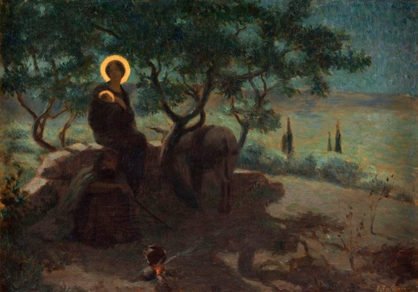 La Fuite en Egypte  by Edmond Tapissier - Hand-Painted Oil Painting Reproduction