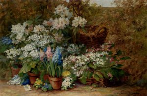 Still Life with Potted Plants in a Nursery by Edmond Van Coppenolle Oil Painting